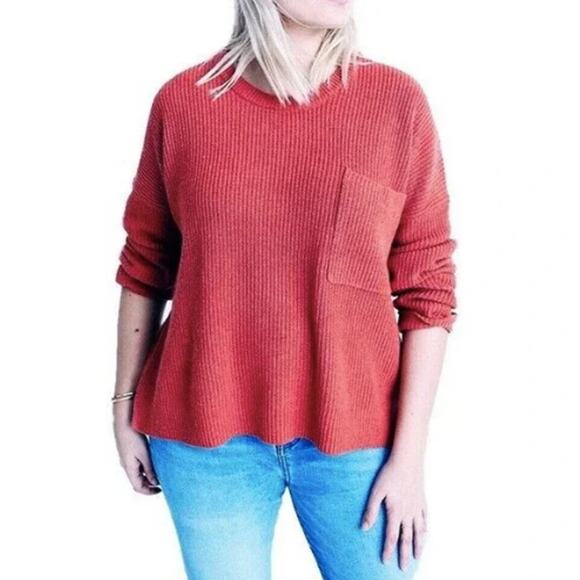Madewell Thompson Pocket Hi Lo Pullover Sweater Size XXL Red-Orange - Picture 1 of 7